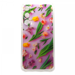 Силиконовый чехол для Samsung Galaxy A35 5G, антишок, принт, цветы и листья на сиреневом