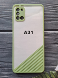 Чехол для Samsung Galaxy A31 прозрачная, ребристый угл, защита камеры, оливковая