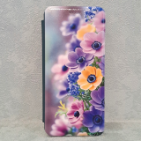 Чехол-книга Fashion Case для Samsung Galaxy A50, принт, желтые и сиреневые цветочки, изумрудный