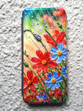 Чехол-книга Fashion Case для Samsung Galaxy A50/A50s, принт, красные и синие цветы, серый