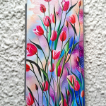 Чехол-книга Fashion Case для Samsung Galaxy A50/A50s, принт, рисунок и тульпаны, серый