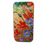 Чехол-книга Fashion Case для Samsung Galaxy A55, принт, красные и синие цветочки, красный
