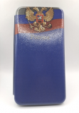 Чехол-книга для Samsung J400 Galaxy J4 (2018), красочный принт, флаг и герб Россия, синий
