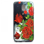 Чехол для Samsung J400 Galaxy J4 (2018) лаковые блестки с цветами, красные розы