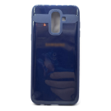 Силиконовый чехол для Samsung J810F Galaxy J8 2018 матово-глянцевый с логотипом, темно-синий