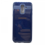 Силиконовый чехол для Samsung J810F Galaxy J8 2018 матово-глянцевый с логотипом, темно-синий