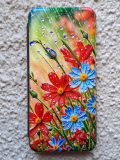 Чехол-книга Fashion Case для Samsung Galaxy М32, принт, красные и синие цветочки, серый
