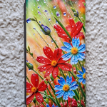 Чехол-книга Fashion Case для Samsung Galaxy М32, принт, красные и синие цветочки, серый
