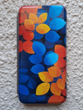 Чехол-книга Fashion Case для Samsung Galaxy М32, принт, оранжевые и синие листья, серый
