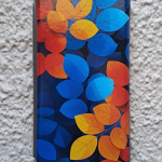 Чехол-книга Fashion Case для Samsung Galaxy М32, принт, оранжевые и синие листья, серый