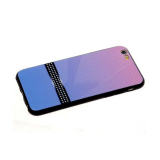 Чехол для Samsung Galaxy A30 пластик двухцвет, черная полоса в белый горох, розово-голубая