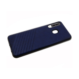 Силиконовый чехол для Samsung Galaxy A21 Эко-кожа с линиями, черный борт, темно-синий
