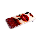 Чехол для Samsung Galaxy M51 цвет. принт, жидкие блестки-сердечки, прозрачный борт, губы