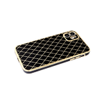 Силиконовый чехол для Iphone 12 (6.1) глянцевый, золотая окантовка, ромбы, темно-зеленый
