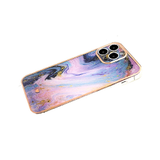 Чехол для Realme C11 мрамор с блестками, золотистая окантовка, сине-сереневая