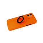 Силиконовый чехол для Samsung Galaxy A03s матовый софт-тач, с цветным кольцом, защ. кам., оранжевый
