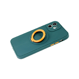 Силиконовый чехол для Realme C21 матовый софт-тач, с цветным кольцом, защита камеры, темно-зеленый