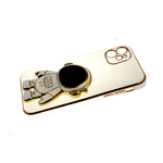 Силиконовый чехол для Realme C35 глянцевый, с золотой окантовкой, космонавт-подставка, белый
