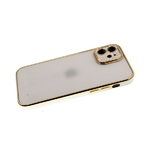 Силиконовый чехол Iphone 11 с металическим ободком и защитой камеры (6D и имитация страз), белый
