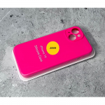 Силиконовый чехол для Iphone 13 (6.1) Silicon Case с лого, закрытый низ, с защитой камеры, ярко-розо