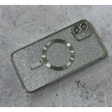 Силиконовый чехол для Iphone 15 Pro 2в1, блестящая подложка, с Magsafe, защита камеры, серебро