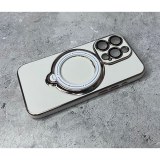 Силиконовый чехол для Iphone 15 Pro глянцевый, с защитой, кольцо-подставка 360, белый