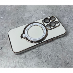Силиконовый чехол для Iphone 15 глянцевый, бархат, с защитой камеры, кольцо-подставка 360, белый
