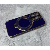 Силиконовый чехол для Iphone 15 Pro глянцевый, с защитой, кольцо-подставка 360, фиолетовый