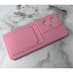 Силиконовый чехол для Realme C67 матовый soft-touch, цветные кнопки, с визитницей, розовый