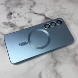 Силиконовый чехол для Iphone 15 Pro Max плотный, матовый с защитой и MagSafe, голубой