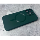 Силиконовый чехол для Iphone 15 Pro Max плотный, матовый с защитой и MagSafe, темно-зеленый