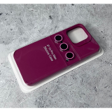 Силиконовый чехол для Iphone 15 Silicone Case+линзы на камеру, с антишок углами, малиновый
