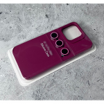 Силиконовый чехол для Iphone 15 Silicone Case+линзы на камеру, с антишок углами, бордовый
