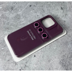 Силиконовый чехол для Iphone 15 Silicone Case+линзы на камеру, с антишок углами, фиолетовый