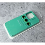 Силиконовый чехол для Iphone 15 Silicone Case+линзы на камеру, с антишок углами, мятный