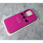 Силиконовый чехол для Iphone 15 Silicone Case+линзы на камеру, с антишок углами, ярко-розовый