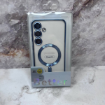 Силиконовый чехол Better для для Iphone 16 прозрачный в сеточку, с защитой камеры, magsafe, голубой