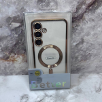 Силиконовый чехол Better для Iphone 16 Pro прозрачный в сеточку, с защитой, magsafe, золотой
