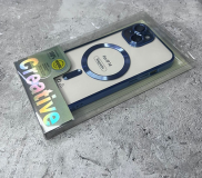 Силиконовый чехол Creative для Iphone 16 Pro прозрачный с MagSafe и защитой, цветной борт, синий