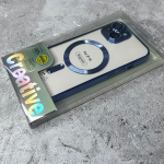 Силиконовый чехол Creative для Iphone 16 Pro прозрачный с MagSafe и защитой, цветной борт, синий