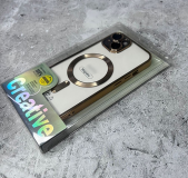 Силиконовый чехол Creative для Iphone 16 Pro прозрачный с MagSafe и защитой, цветной борт, золото
