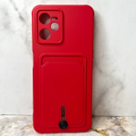 Силиконовый чехол для Xiaomi Redmi 10 матовый, однотонный с визитницей (SOFTCARD), красный
