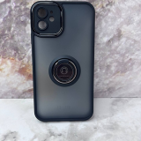 Чехол для Iphone 15 Pro Max матово-прозрачный, оконтовка камеры, с кольцом-держателем, черная