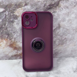 Чехол для Iphone 15 Pro Max матово-прозрачный, оконтовка камеры, с кольцом-держателем, бордовый