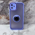 Чехол для Iphone 15 Pro Max матово-прозрачный, оконтовка камеры, с кольцом-держателем, сиреневая