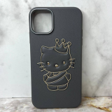 Силиконовый чехол для Samsung Galaxy A36 под кожу, Hello Kitty, золотая окантовка, серый