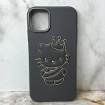 Силиконовый чехол для Samsung Galaxy A36 под кожу, Hello Kitty, золотая окантовка, серый