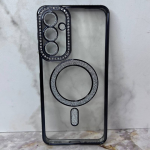 Силиконовый чехол для Samsung Galaxy A36 прозрачный, со стразами, MagSafe из блесток, черный