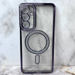 Силиконовый чехол для Xiaomi Redmi Note 14S прозрачный, цветной борт со страз., MagSafe, фиолетовый