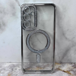 Силиконовый чехол для Samsung Galaxy A36 прозрачный, со стразами, MagSafe из блесток, серебристый